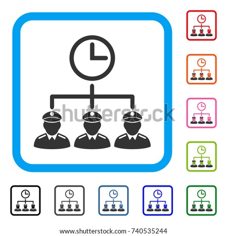 Time Army icon. Flat grey pictogram symbol in a light blue rounded rectangular frame. Black, gray, green, blue, red, orange color variants of Time Army vector. Designed for web and application UI.