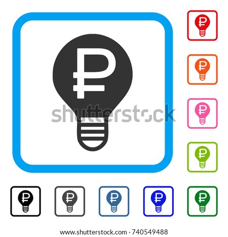 Rouble Bulb icon. Flat gray pictogram symbol inside a light blue rounded rectangle. Black, gray, green, blue, red, orange color variants of Rouble Bulb vector. Designed for web and app user interface.