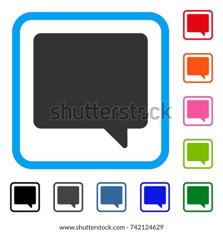 Message icon. Flat gray iconic symbol in a light blue rounded frame. Black, gray, green, blue, red, orange color versions of Message vector. Designed for web and app UI.