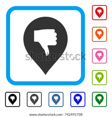 Thumb Down Marker icon. Flat gray pictogram symbol in a light blue rounded square. Black, gray, green, blue, red, orange color variants of Thumb Down Marker vector.