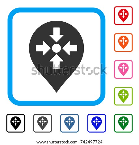 Meeting Point Marker icon. Flat gray pictogram symbol in a light blue rounded rectangle. Black, gray, green, blue, red, orange color variants of Meeting Point Marker vector.