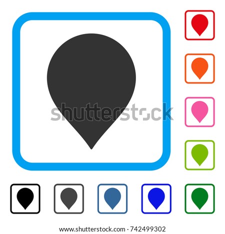 Map Pointer icon. Flat gray iconic symbol in a light blue rounded frame. Black, gray, green, blue, red, orange color additional versions of Map Pointer vector. Designed for web and app UI.