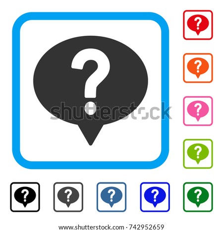 Ask icon. Flat grey iconic symbol in a light blue rounded squared frame. Black, gray, green, blue, red, orange color versions of Ask vector. Designed for web and app UI.