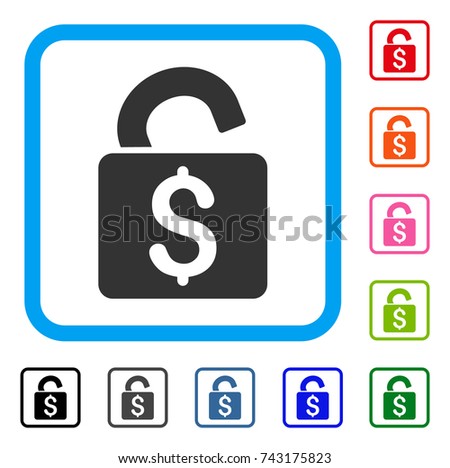 Unlock Banking Lock icon. Flat gray iconic symbol in a light blue rounded square. Black, gray, green, blue, red, orange color variants of Unlock Banking Lock vector.