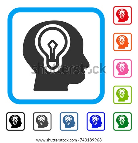 Idea Bulb icon. Flat gray iconic symbol in a light blue rounded squared frame. Black, gray, green, blue, red, orange color variants of Idea Bulb vector. Designed for web and app UI.