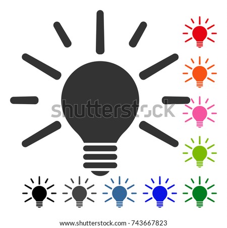 Light Bulb icon. Flat grey iconic symbol in a blue rounded rectangular frame. Black, gray, green, blue, red, orange color variants of Light Bulb vector. Designed for web and app user interface.