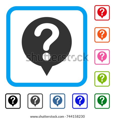 Status icon. Flat grey pictogram symbol inside a blue rounded squared frame. Black, gray, green, blue, red, orange color versions of Status vector. Designed for web and app UI.