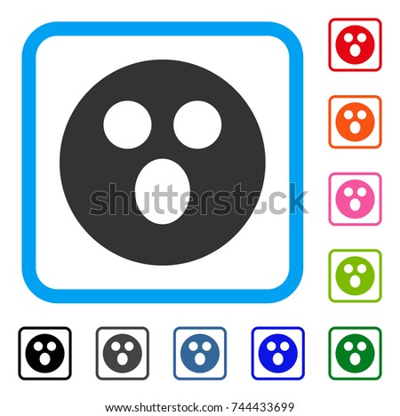 Surprized Smiley icon. Flat gray iconic symbol in a blue rounded frame. Black, gray, green, blue, red, orange color versions of Surprized Smiley vector. Designed for web and software UI.