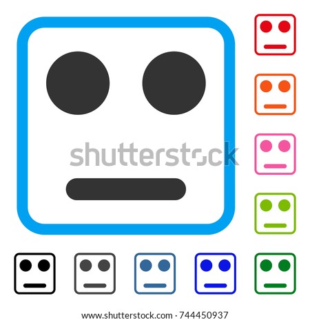 Indifferent Smile icon. Flat grey iconic symbol in a blue rounded rectangle. Black, gray, green, blue, red, orange color additional versions of Indifferent Smile vector.
