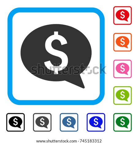 Money Message icon. Flat grey pictogram symbol inside a blue rounded square. Black, gray, green, blue, red, orange color variants of Money Message vector. Designed for web and app user interface.