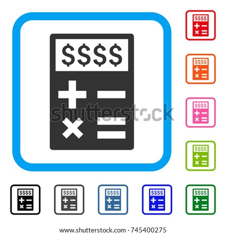 Business Calculator icon. Flat gray iconic symbol in a blue rounded frame. Black, gray, green, blue, red, orange color variants of Business Calculator vector.