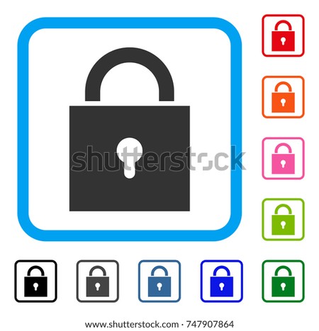 Lock icon. Flat grey iconic symbol inside a blue rounded square. Black, gray, green, blue, red, orange color variants of Lock vector. Designed for web and app user interface.