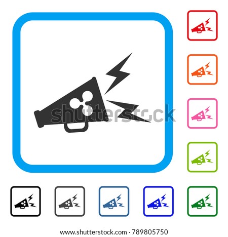 Ripple Megaphone Alert icon. Flat gray pictogram symbol inside a blue rounded square. Black, gray, green, blue, red, orange color variants of Ripple Megaphone Alert vector.