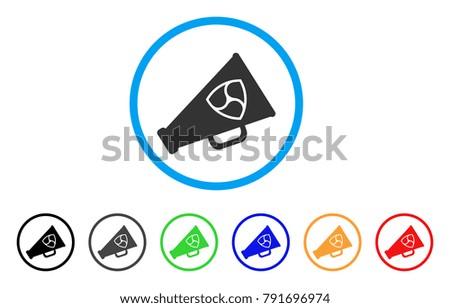 Nem Megaphone rounded icon. Style is a flat grey symbol inside light blue circle with additional color variants. Nem Megaphone vector designed for web and software interfaces.