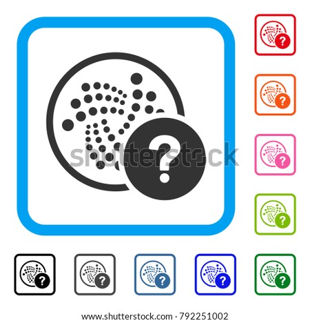 Iota State Query icon. Flat grey pictogram symbol inside a blue rounded rectangle. Black, grey, green, blue, red, orange color variants of iota state query vector. Designed for web and app interfaces.