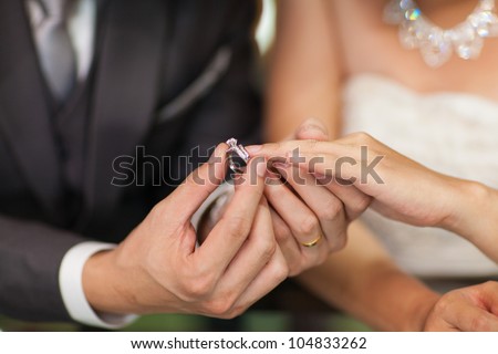Close up Groom Put the Wedding Ring on bride