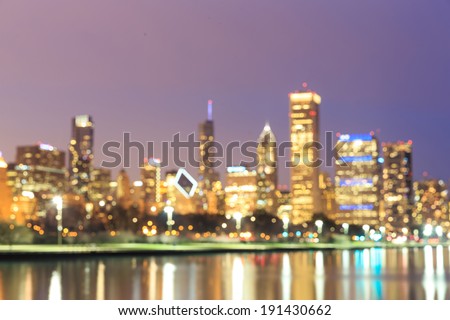 Chicago Skyline at Night- Blurred Photo bokeh