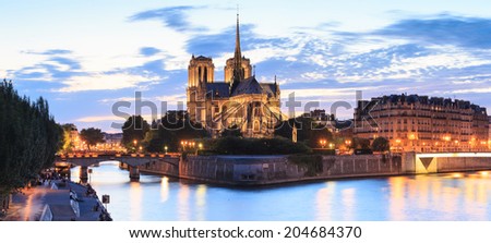 Panorama of the island Cite with cathedral Notre Dame de Paris in Paris, France.