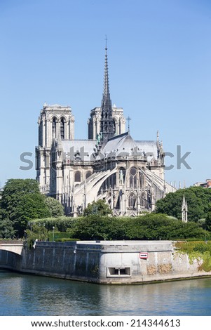 The Cathedral Notre Dame de Paris on island Cite in Paris, France.