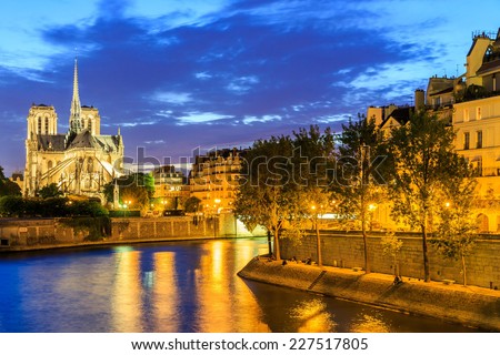 Panorama of the island Cite with cathedral Notre Dame de Paris in Paris, France.