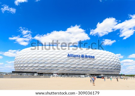 MUNICH, GERMANY - JULY 30, 2015: the football stadium Allianz Arena on Jul 30, 2015 in Munich, Germany. It designed by Herzog & de Meuron and ArupSport.