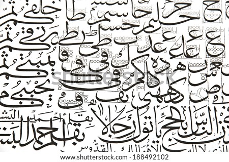 Arabic alphabet text, closeup, texture, background