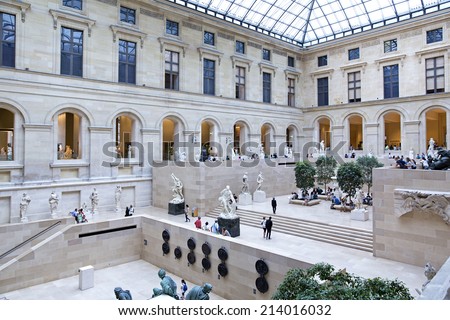PARIS, FRANCE - August 6, 2014: Inside the Louvre Museum. The museum is one of the world\'s largest museums and a historic monument. A central landmark of Paris