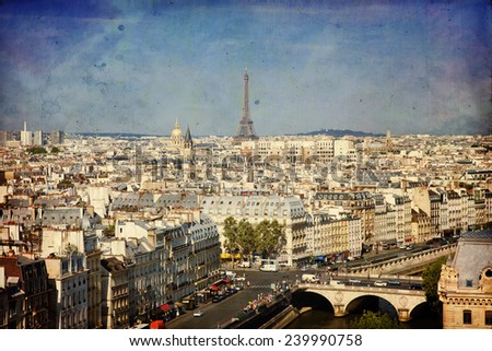 Panoramic view of Paris in vintage style
