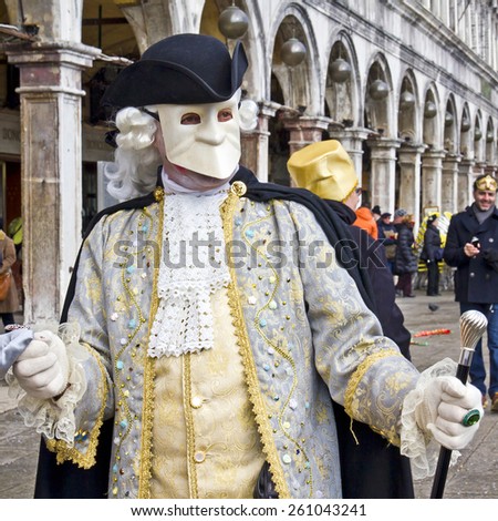 VENICE, ITALY, February 12, 2012: Carnival of Venice beautiful masks at St. Mark\'s Square