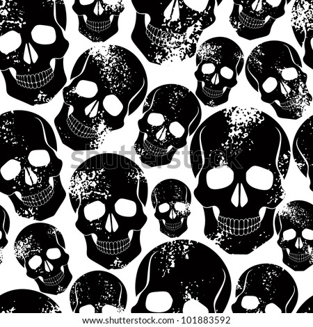 Black Skulls Seamless Pattern. Lots Of Sculls With Rusty Grunge Texture ...