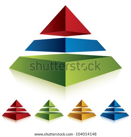 Pyramid icon with three layers, vector business concept icon. Set of color versions.