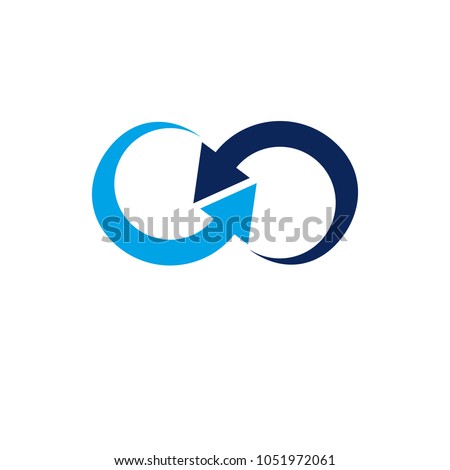 Infinity loop created with two direction arrows, conceptual vector logo isolated on white background.