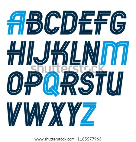 Set of vector regular upper case English alphabet letters made with white lines, for use as design elements for press and blogging. Stock fotó © 