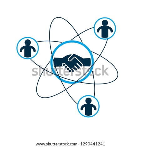 Successful Business creative logo, handshake agreement sign, vector conceptual symbol isolated on white background. Special and unique sign.