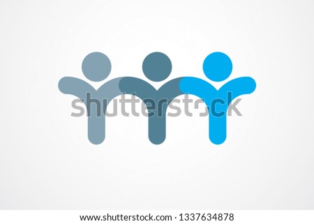 Teamwork and friendship concept created with simple geometric elements as a people crew. Vector icon or logo. Unity and collaboration idea, dream team of business people blue design.