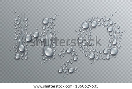 H2O letters designed with realistic water drops over transparency checker grid, vector illustration of ecology theme, ecosystem, environment protection.