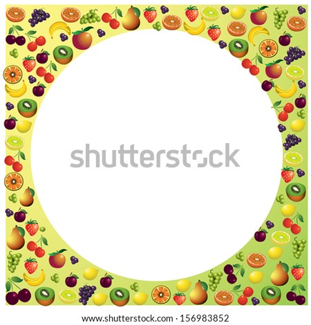 Fruits frame made with different fruits, healthy food theme composition, vector illustration.