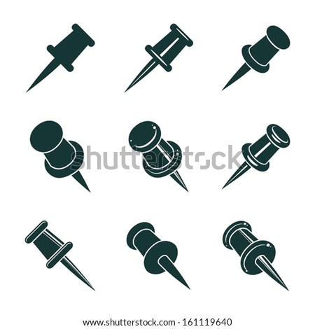 Push pins icons isolated on white background vector set, simplistic symbols vector collections.