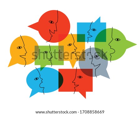 Different speech bubbles composition vector flat design isolated on white, global communication concept, public discussion or opinion diversity metaphor, conference or brainstorming.