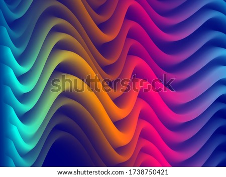 Dimensional gradient shape element for design, abstract colorful fluid vector background, flowing 3D wave, color dynamic motion layout.