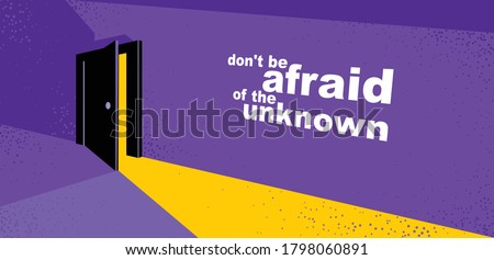 Half open door from the dark room, fear of the unknown vector concept illustration, bedroom scary nightmare theme.