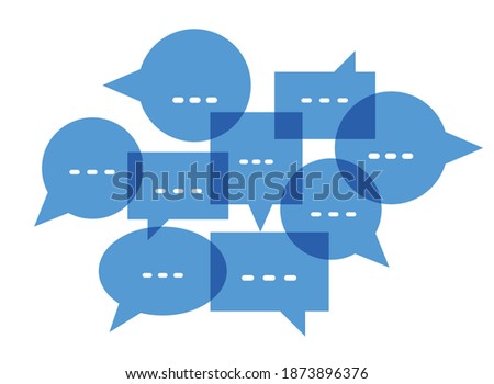 Different speech bubbles composition vector flat design isolated on white, global communication concept, public discussion or opinion diversity metaphor, conference or brainstorming.