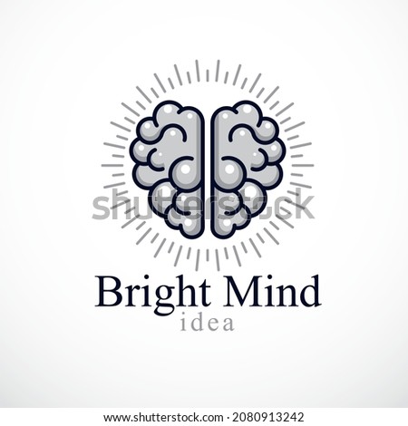 Bright Mind vector logo or icon with human anatomical brain. Thinking and brainstorming concept.