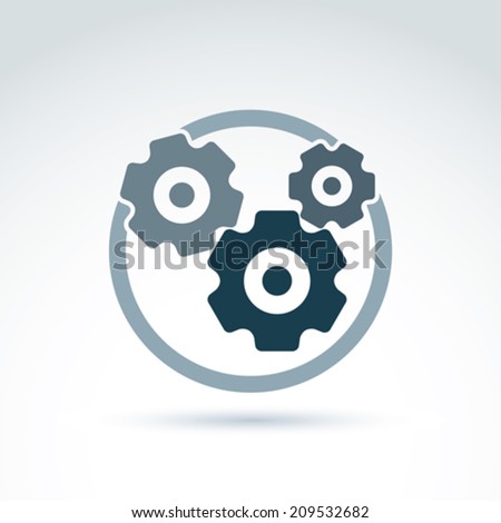 Vector illustration of an organization system, strategy concept. Cog-wheels and gears placed in a circle, service icon. Business and manufacturing process theme. 