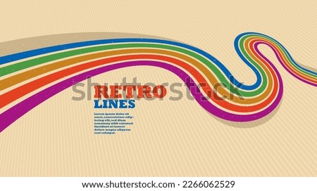 Linear vector abstract background in all colors of rainbow, retro style lines in 3D dimensional perspective, vintage poster art.