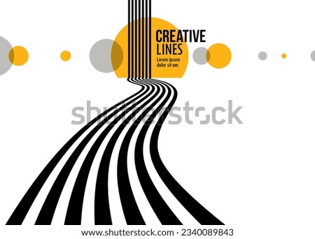 Linear composition vector road to horizon, abstract background with lines in 3D perspective, optical illusion op art, black and yellow colors.