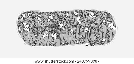 Illustration of a good and comfortable society, vector drawing of group of positive people living in one cultural environment.