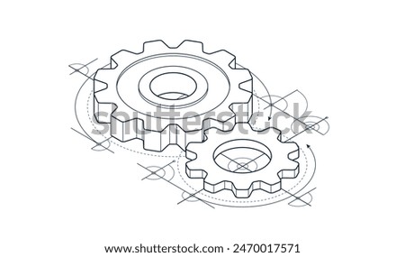 Engineer education concept, gears and cogs composition isometric 3D vector illustration, study science in university, engineering learning.