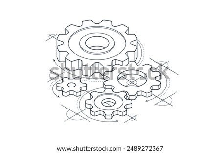 Engineer education concept, gears and cogs composition isometric 3D vector illustration, study science in university, engineering learning.