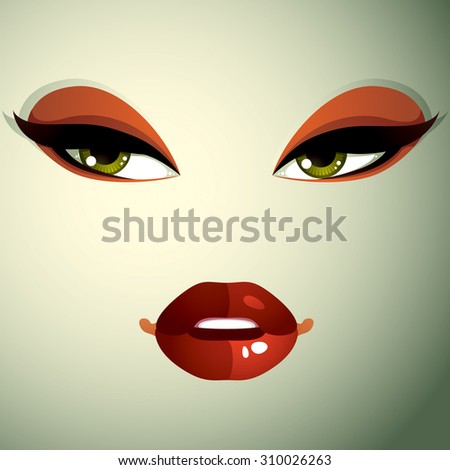 Face makeup, lips and eyes of an attractive woman displaying anger. Facial emotional expression.